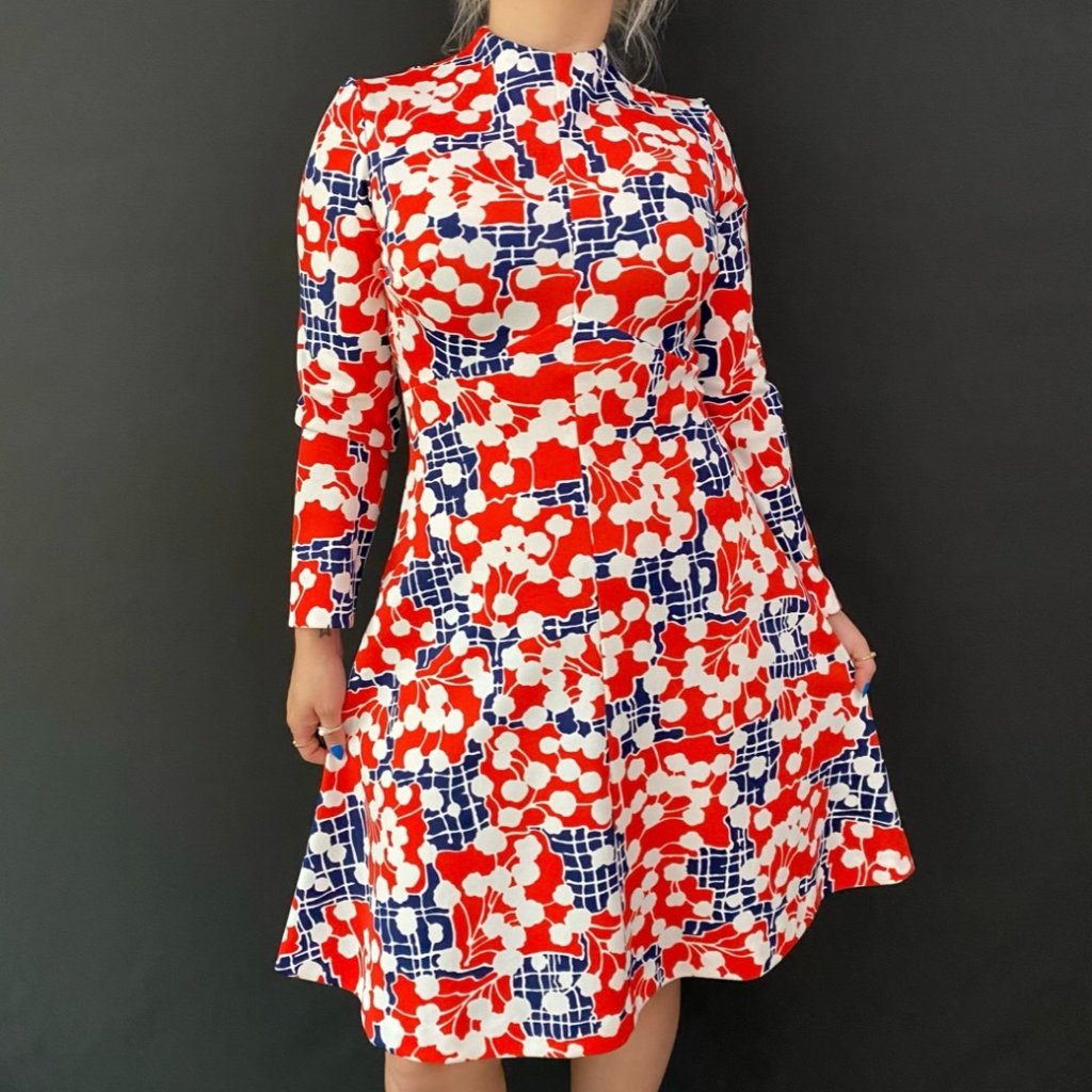 60s Mod Geo Abstract Long Sleeve Dress